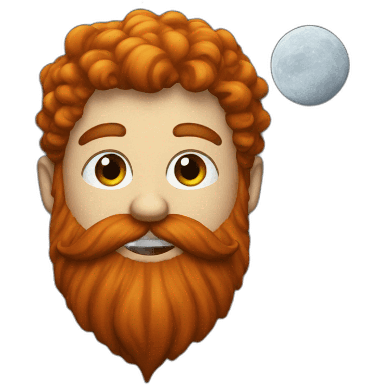 Long red beard on a moon emoji