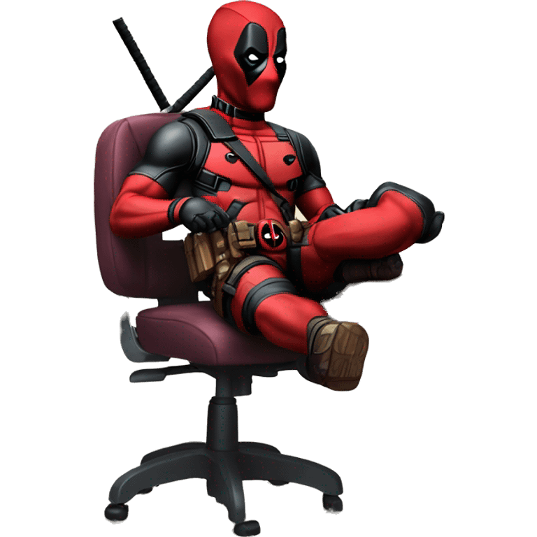 Deadpool holding xbox controller sitting at a desk, front view emoji