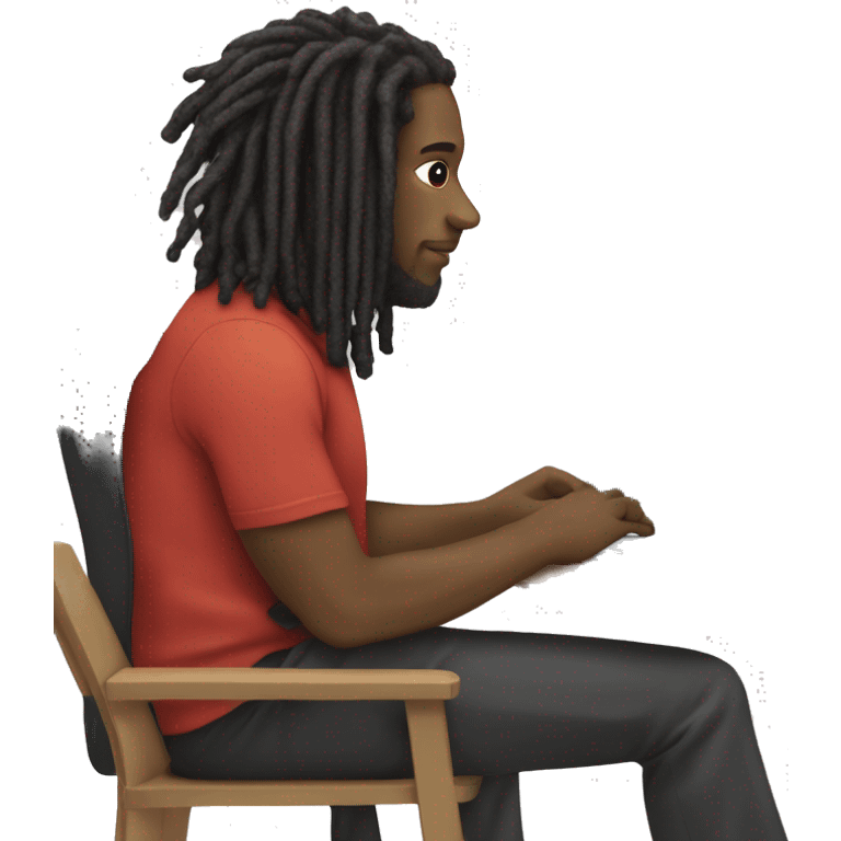 Black-guy-with-dreads-wearing-black-trackstuit-sitting-down-on-chair facing-foward-focused-on-laptop-computer- emoji