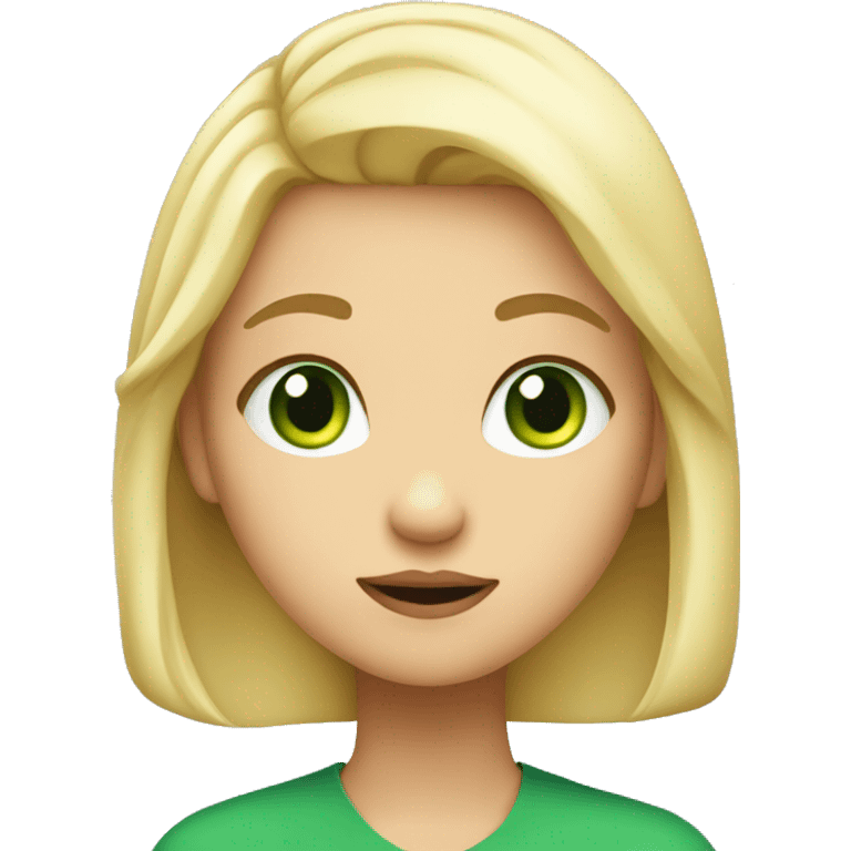 Girl with blonde hair and green eyes shrugging cute emoji