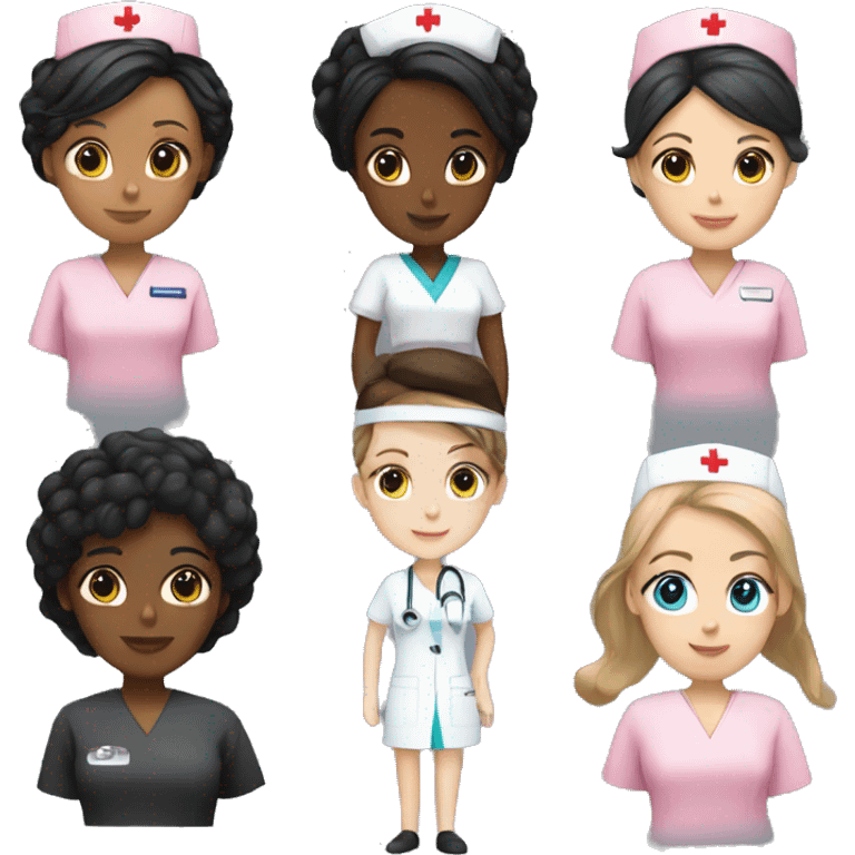 Nurse ,white girl, black hair ,pink scrubs  emoji