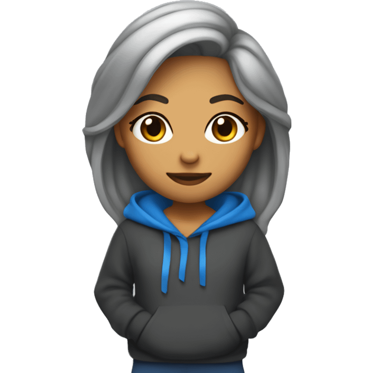 chica con pelo negro, con sudadera azul y con un bolso gris emoji