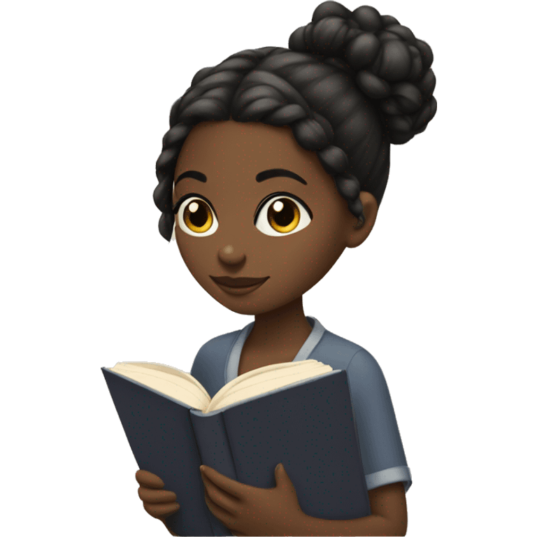 black girl with hair in bun reading a book  emoji