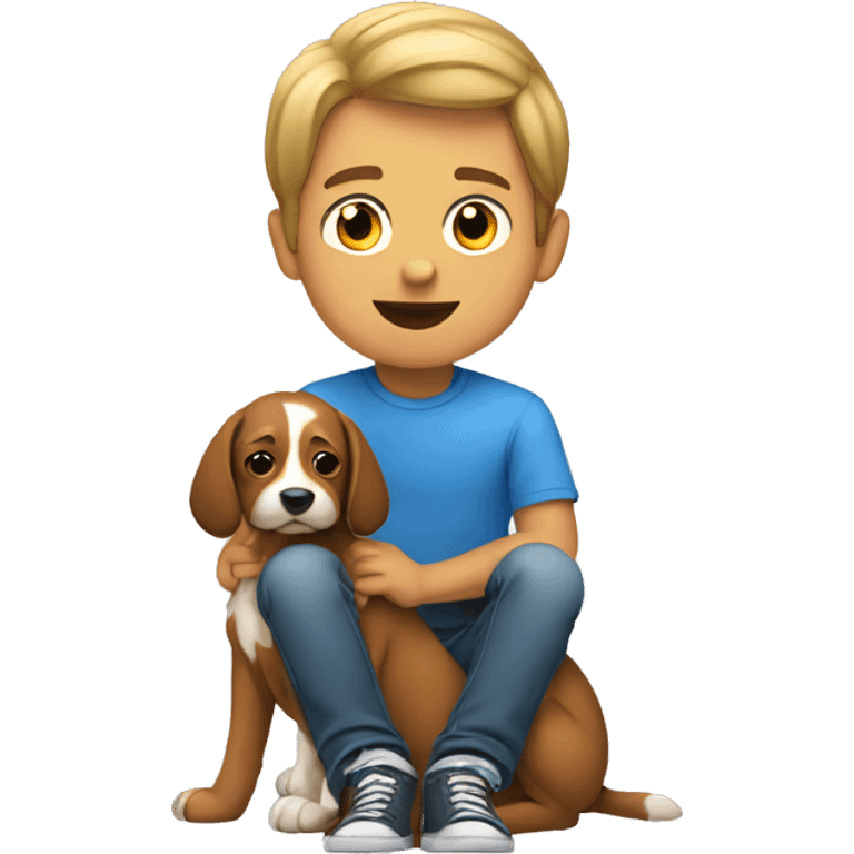 young guy with a dog on his lap emoji