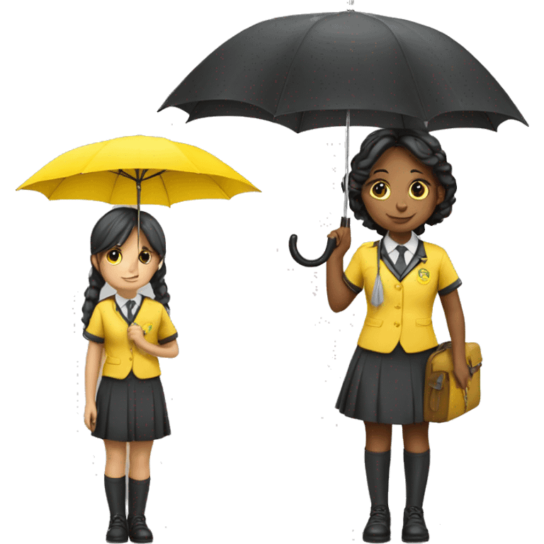 A koean girl wear school uniforms hold yellow umbrella  emoji