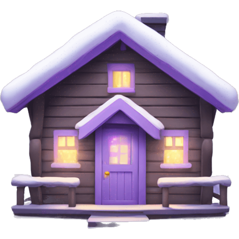 winter cabin with lilac Christmas lights  emoji