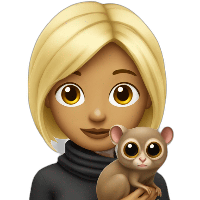 Blonde avec une écharpe noire avec un tarsier emoji