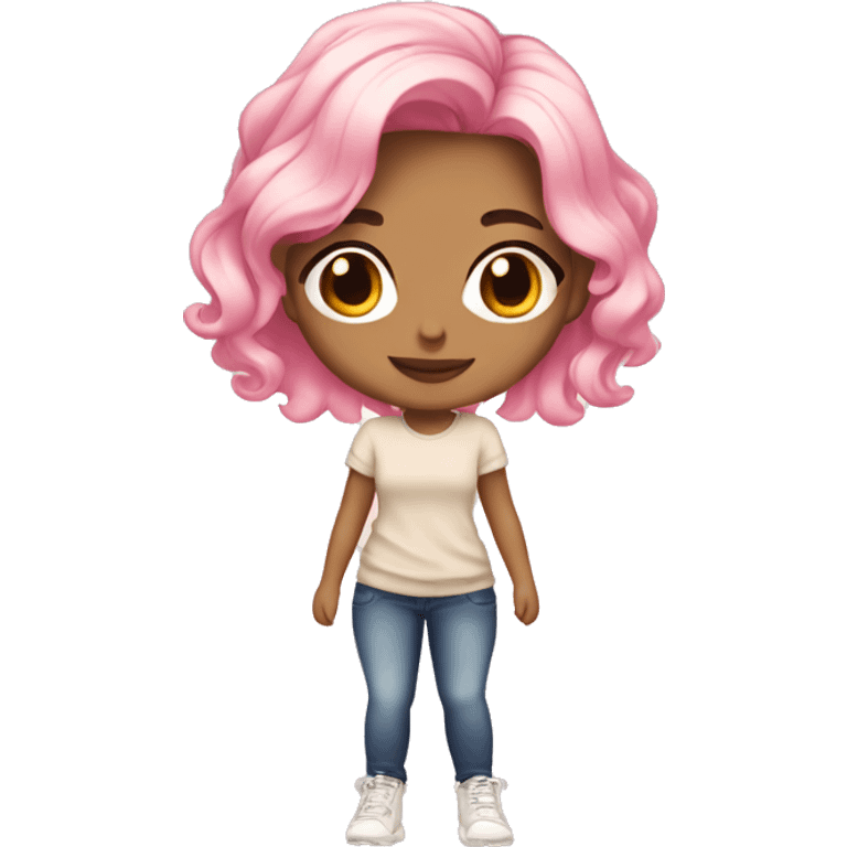  latina girl, full body, trendy hairstyle, pink to beige gradient hair, pretty girl emoji