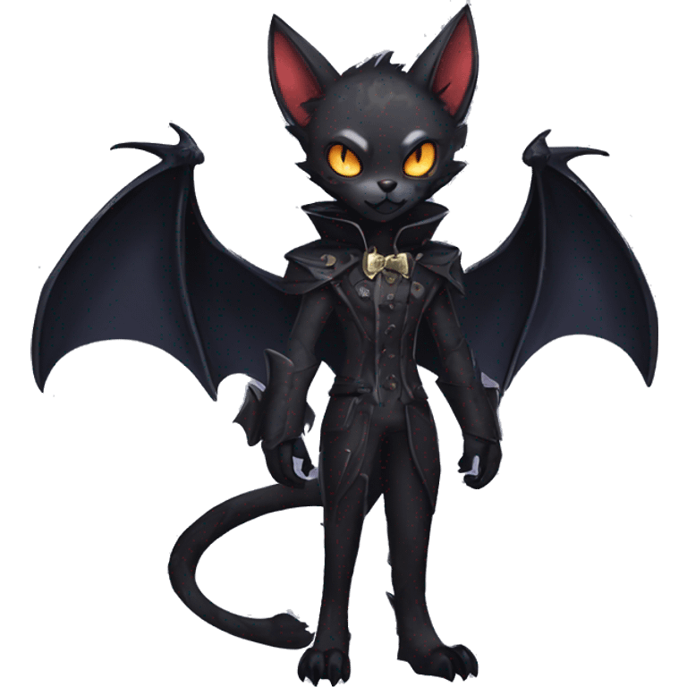 cool edgy anthro fantasy dark-shadow-themed animal vampiric bat-cat-hybrid Fakemon  with a collar full body emoji