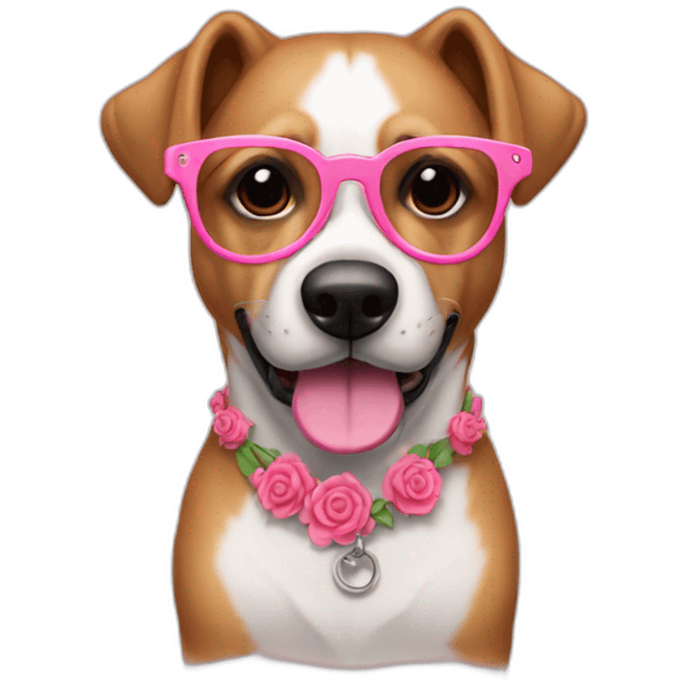 perro con lentes rosas y collar  emoji