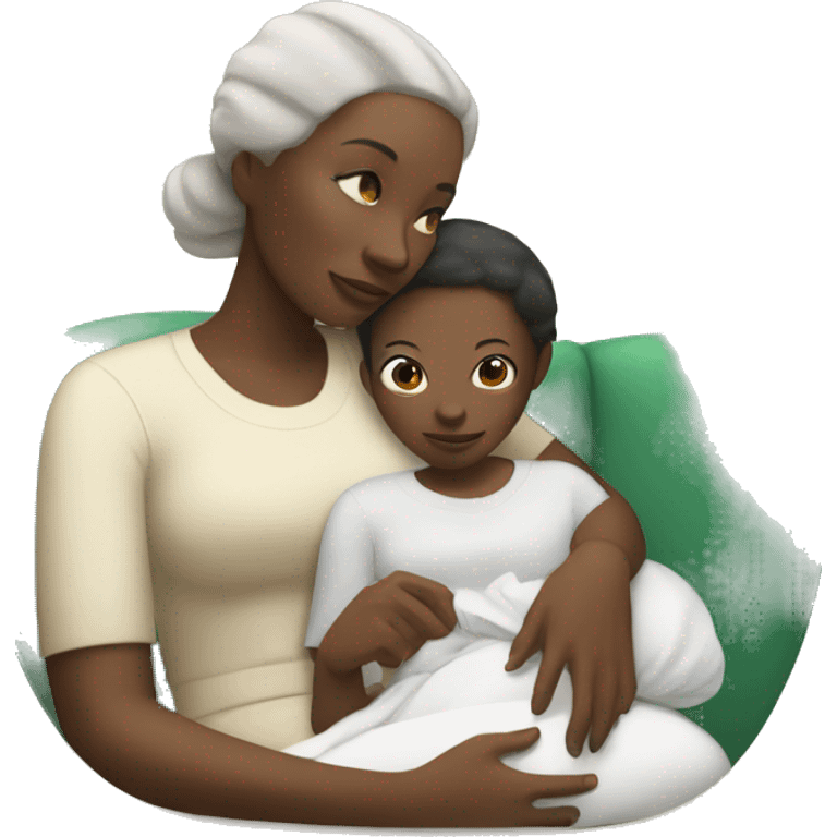 black mother with white-skinned child on her lap emoji