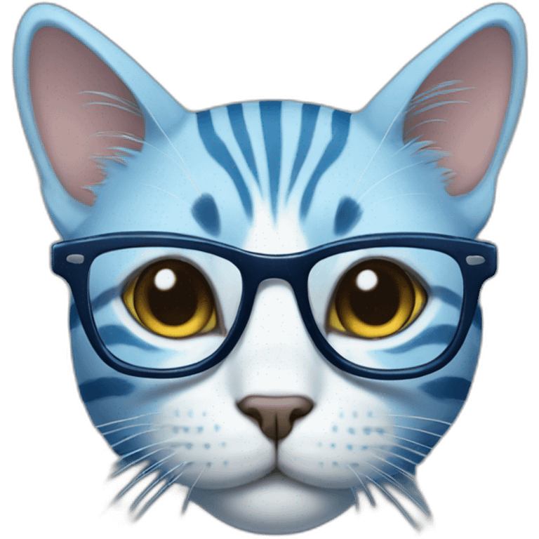 striped blue cat with glasses emoji