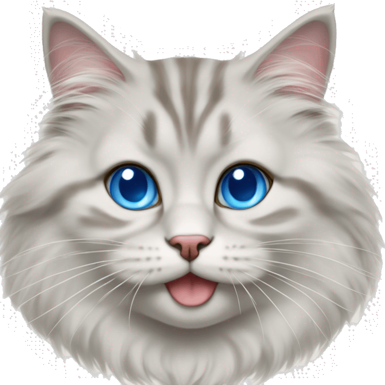 siberian cat blue eyes white paws with a little smile on her face emoji