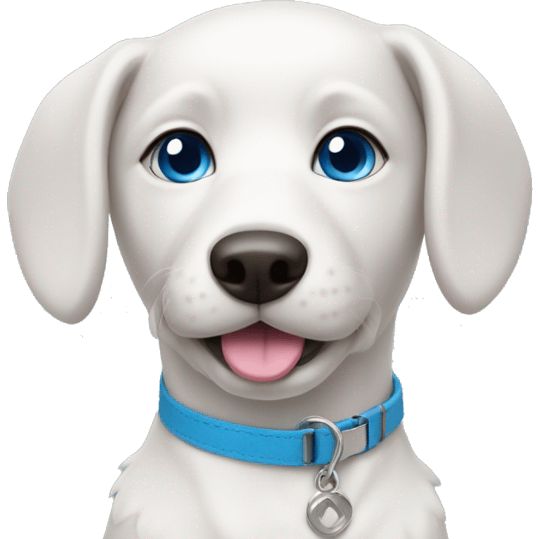 white model dog with blue eyes and pink collar emoji