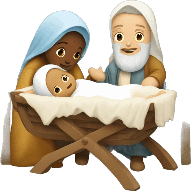 Nativity scene, baby on a manger, Mary and Joseph emoji