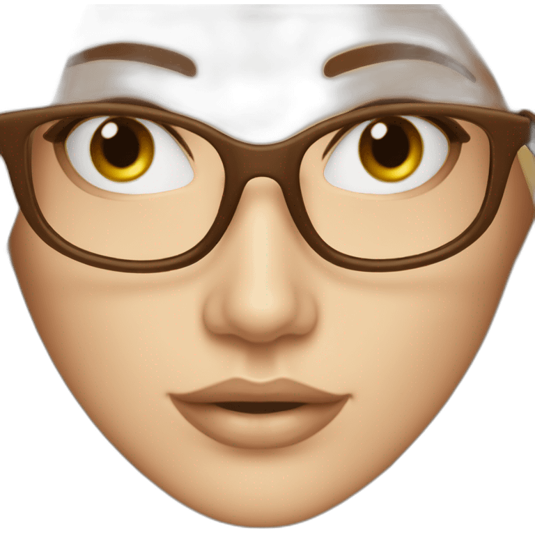 Mujer blanca pelo largo marrón, lentes.para leer emoji