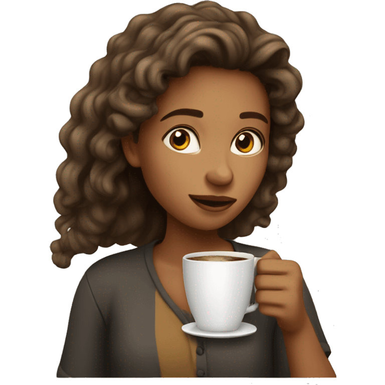 cury haired girl driking coffee emoji