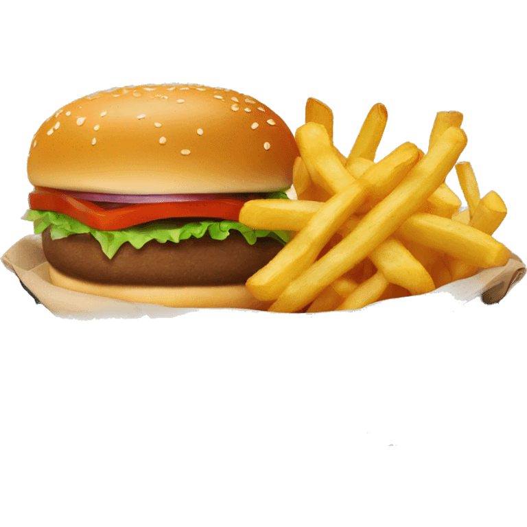 Burger and fries in a shallow oval black basket emoji