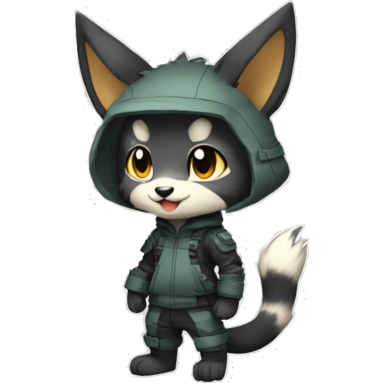 Kemono-style, Chibi, Anthro-Fur-Sona-Fakémon, techwear, Full Body emoji