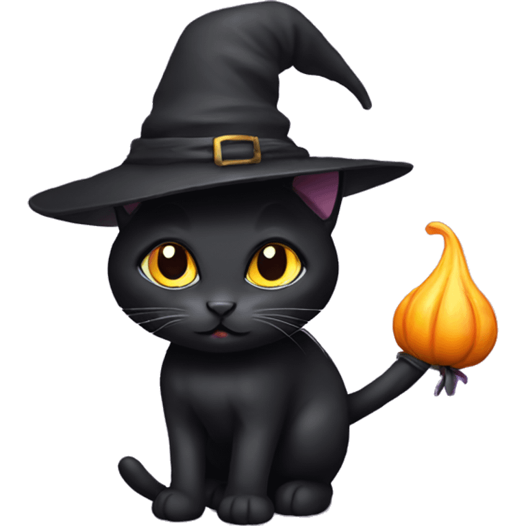 Black kitty with witch hat emoji