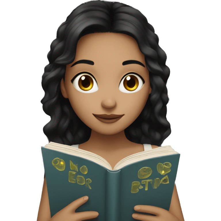 beautiful girl, black hair, white skin reading book emoji