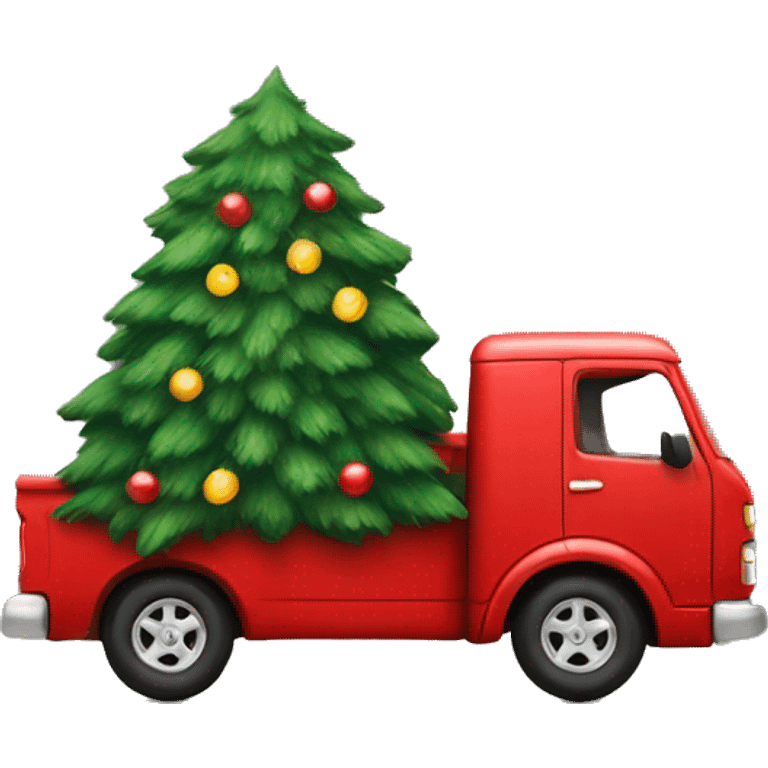 red truck with a christmas tree in the trunk emoji