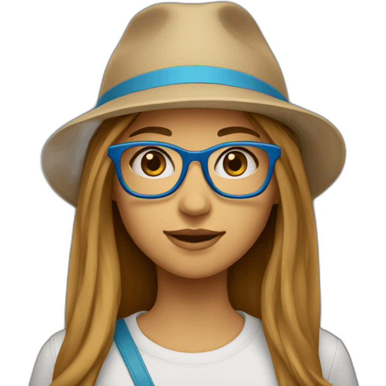 girl-with-blue-glasses-light-brown-long-straight-hair-with-a-hat emoji