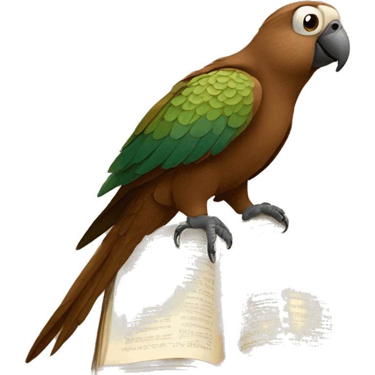 brown parrot with a bible emoji