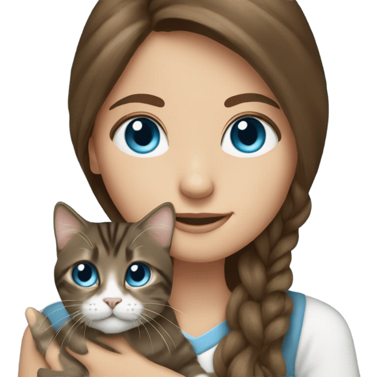 long haired brunette blue eyed girl holding a tabby cat emoji