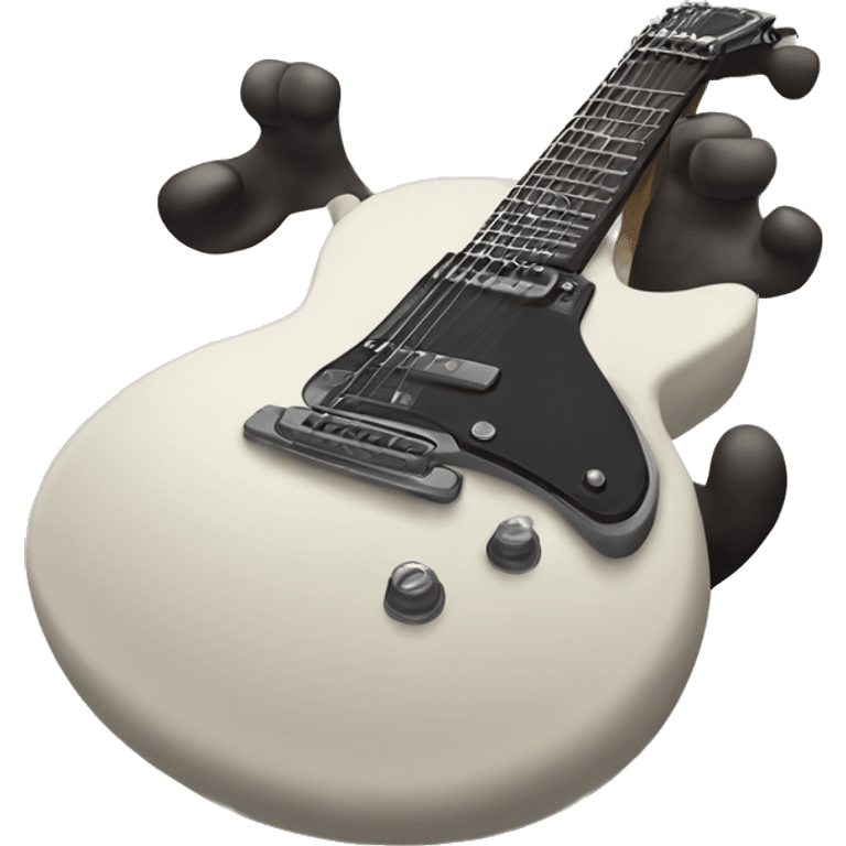 guitar with hand behind it making rock & roll gesture emoji