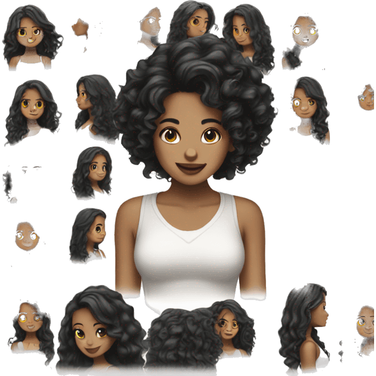 Girl white skin black wavy hair pretty emoji