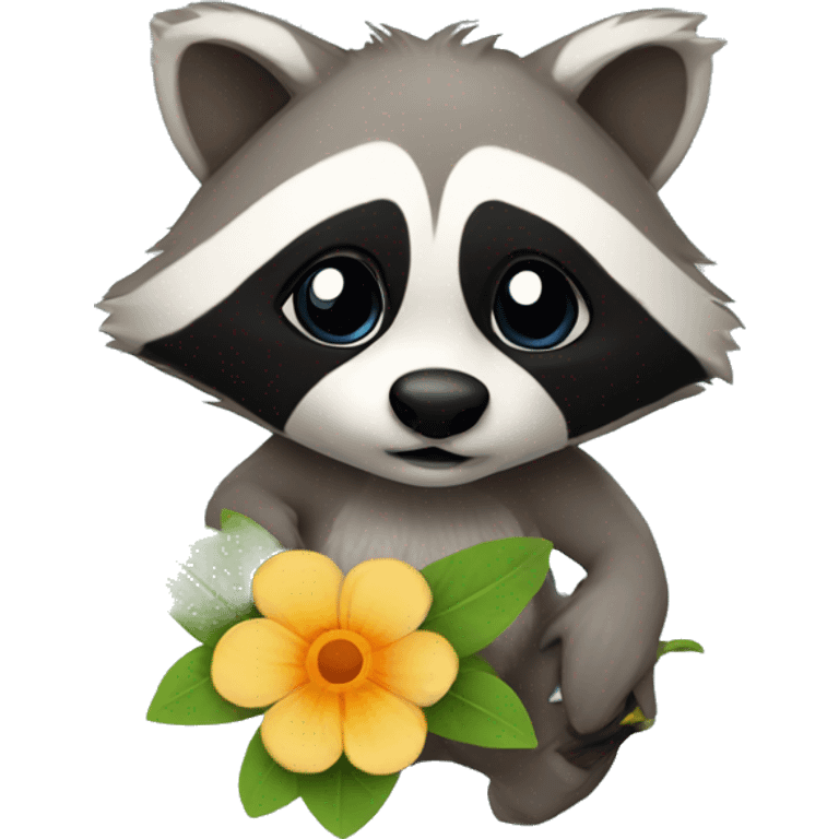 raccoon with a flower emoji