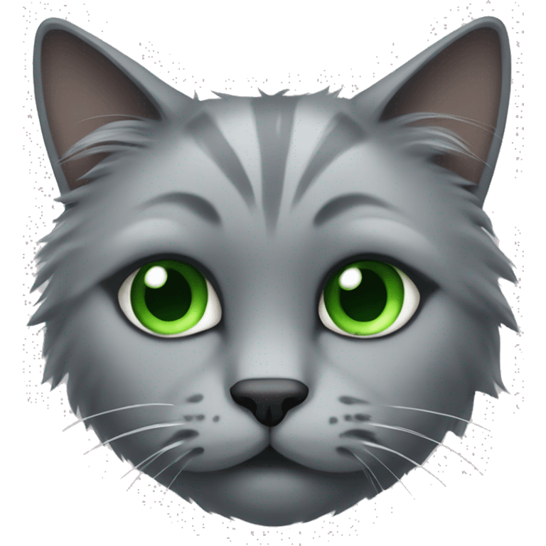 Fluffy gray cat with green eyes emoji