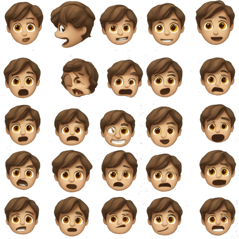 A boy with brown eyes and brown hair, he's very surprised, he's mouth is opened and there are stars above his head emoji