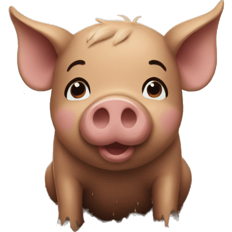 brown pig playing in mud in a rainy day  emoji