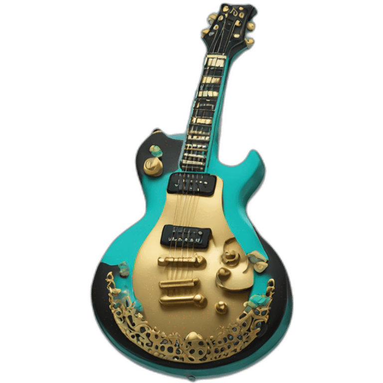 Soolking brook ;black affro cut ;turquoise electric guitar;golden crown ;skeletal face emoji