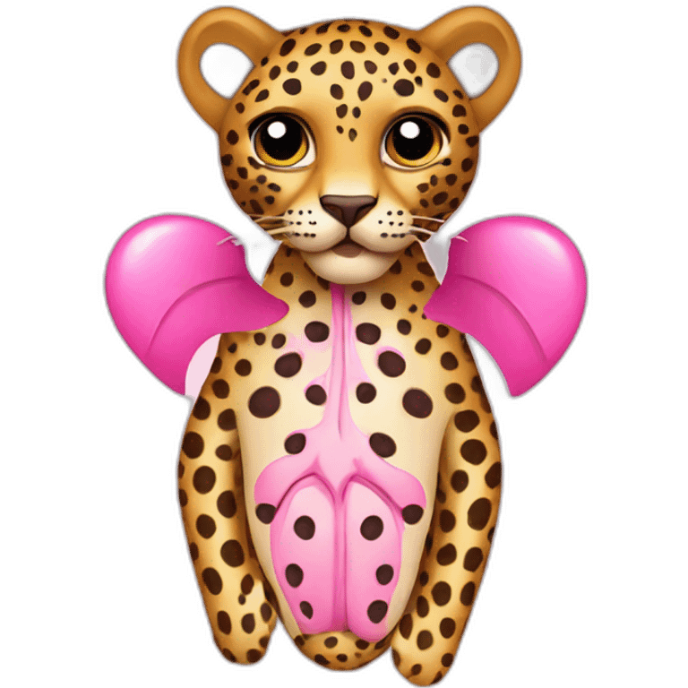 Leopard with pink spots shaped like lungs and hearts emoji