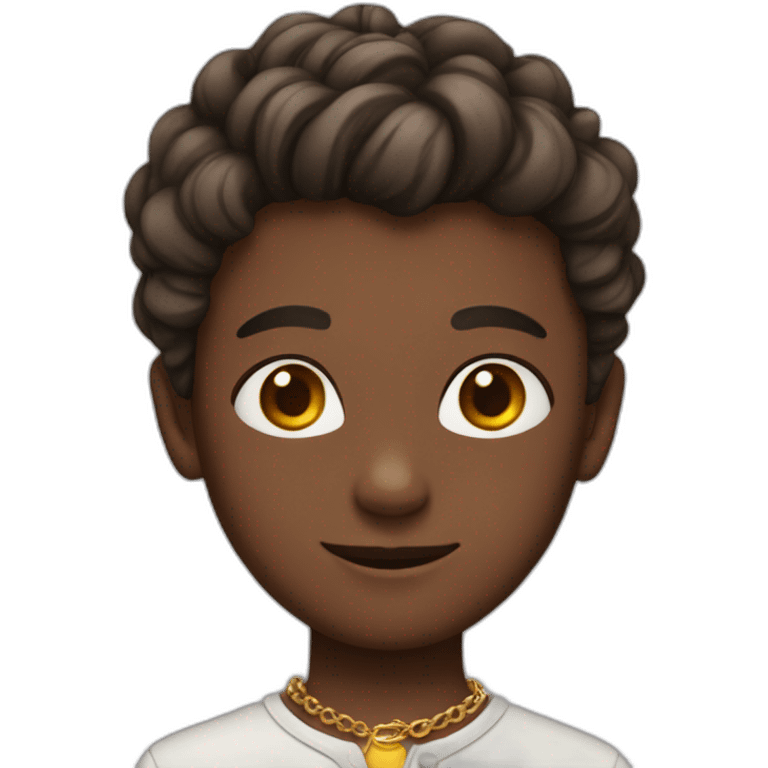 A boy with his hair tied and wearing a necklace emoji