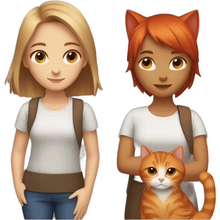  a girl with short hair and brown eyes in the hands of a red cat emoji