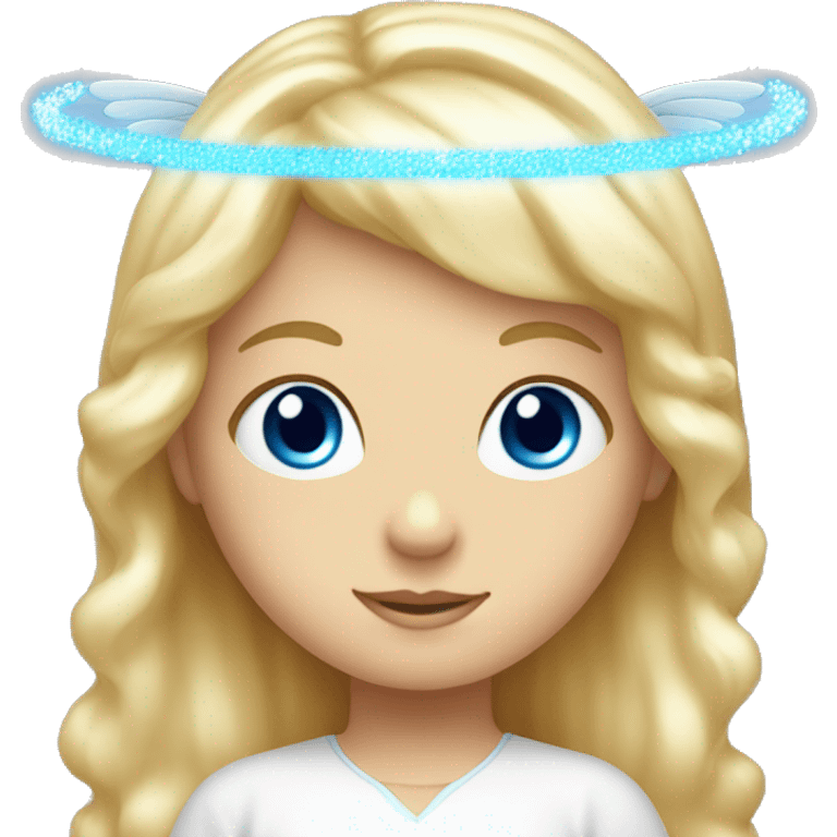 blonde hair blue eyed girl with an angel halo above head  emoji