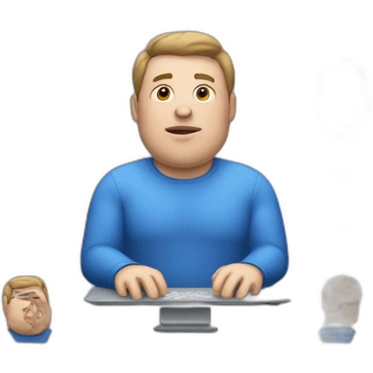 fat man in a blue shirt using a computer emoji