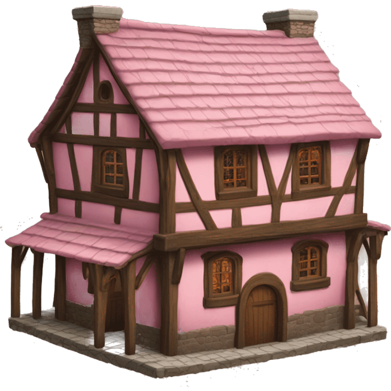 Realistic pink isolated medieval tavern house. emoji