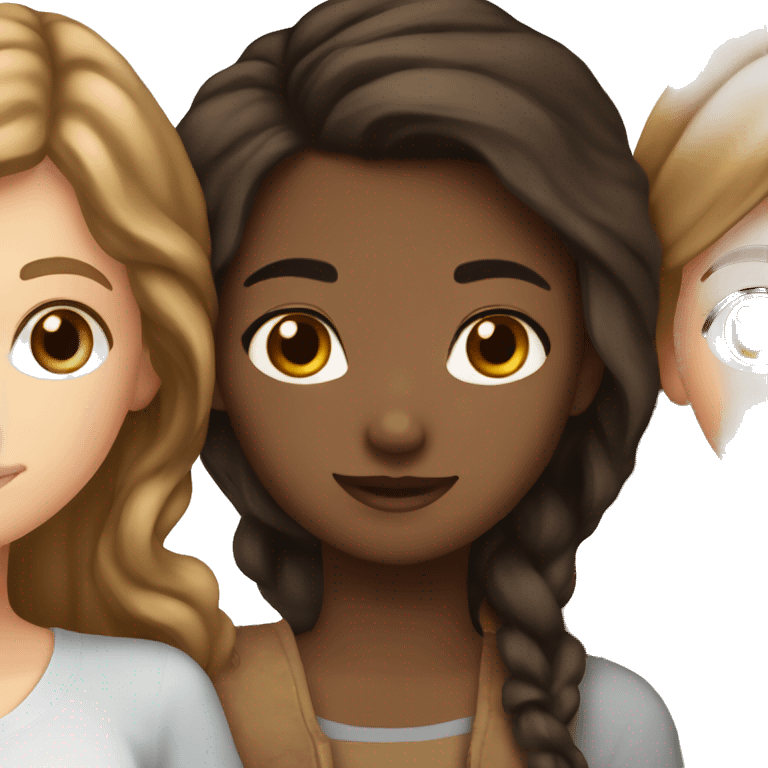 brown hair white girl hugging brown hair black girl emoji