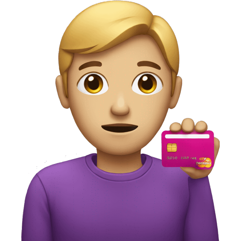 sad person holding purple credit card emoji