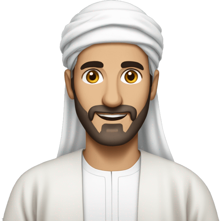 Middle Eastern Man in His 40s, Wearing a traditional thobe (long white garment) and short beard. emoji