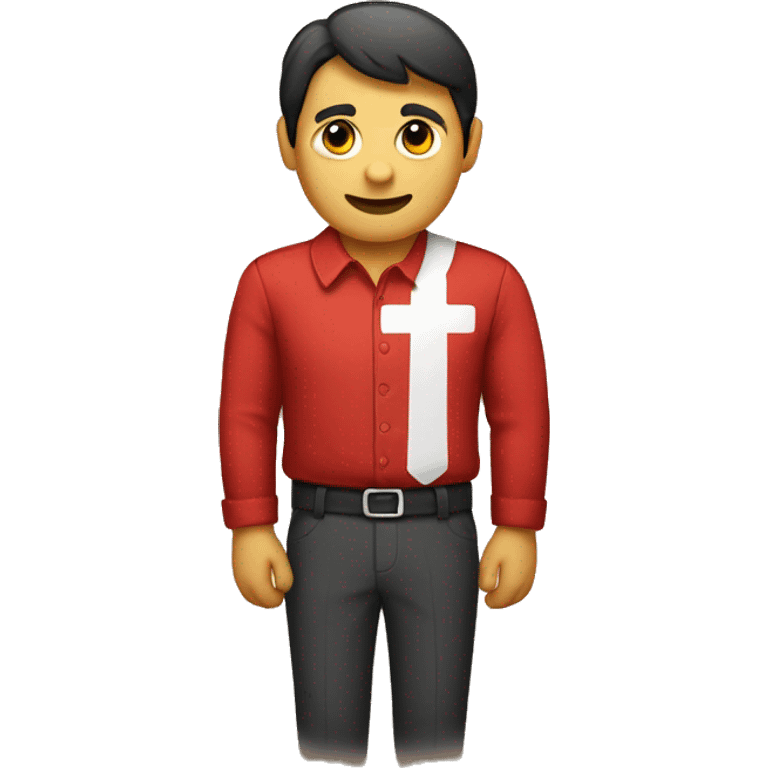 a red shirt with a little white cross in the right corner  emoji