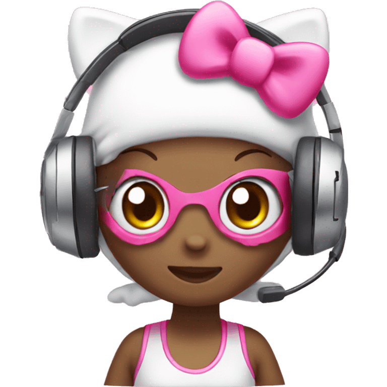 hello kitty with pink gaming headset emoji