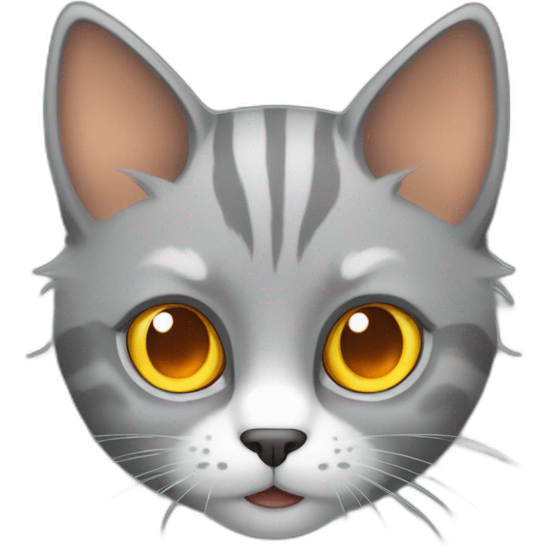 gray cat with orange and white fur and yellow eyes emoji