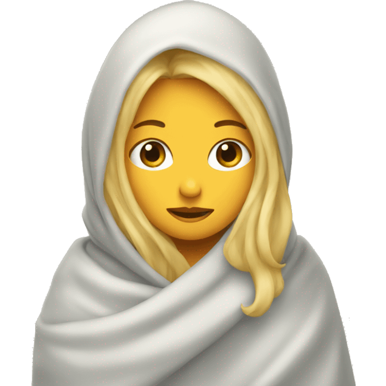 Blonde girl wrapped in blanket over head emoji