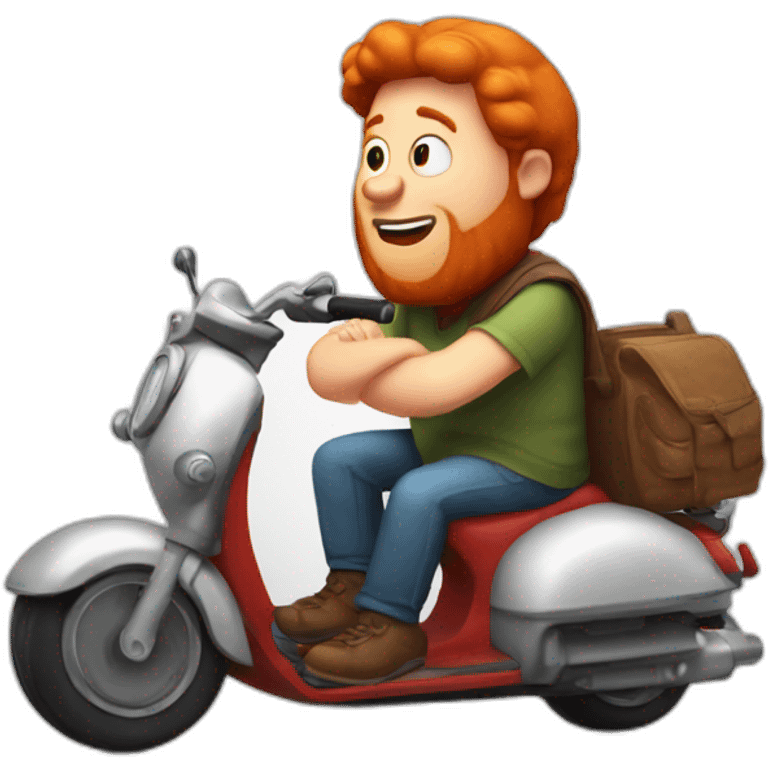 Fat red headed guy with big ears riding a scooter talking about Jesus emoji